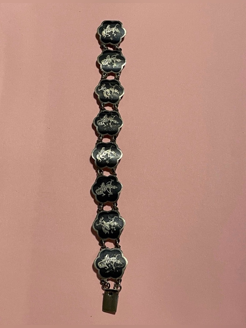 Vintage Sterling Silver Siam Bracelet #8237 💎 ON SALE